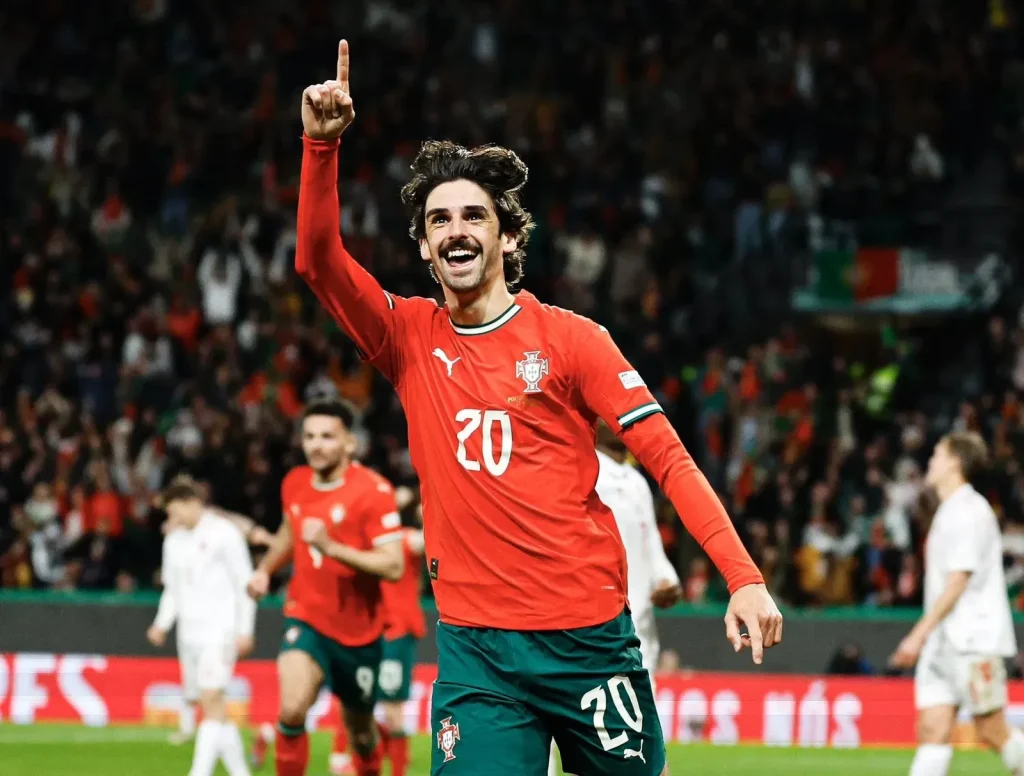 Francisco Trincão after scoring Brace in the span of 10 minutes to take the game to extra time and eventually win for Portugal 