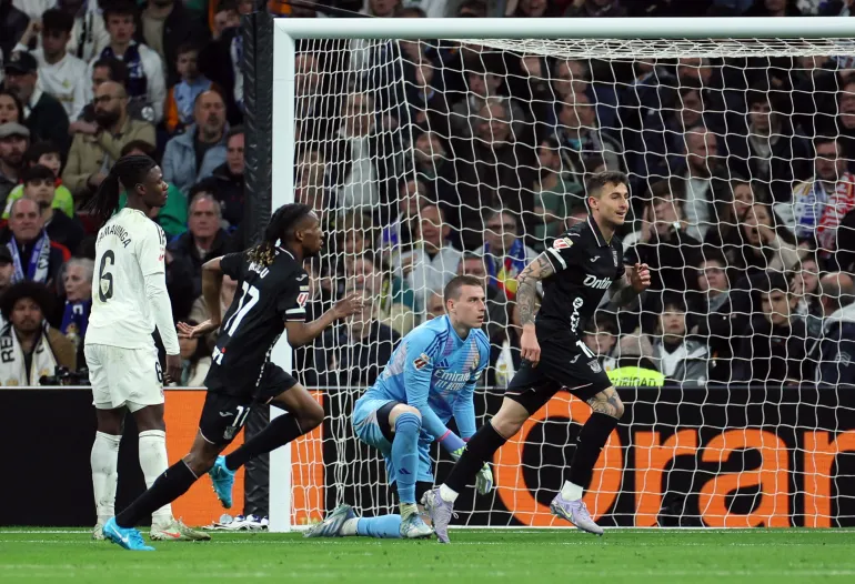 Dani Raba of Leganés after scoring the second goal against Real Madrid