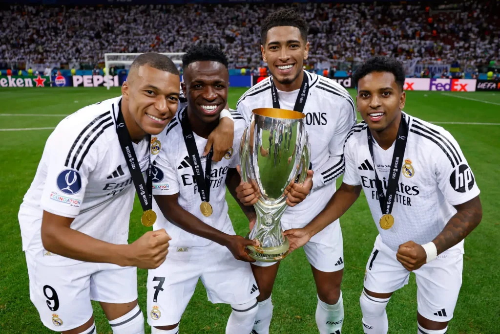 Real Madrid star players Vinícius Júnior, Jude Bellingham, Kylian Mbappé, Rodrygo (via: The New York Times)